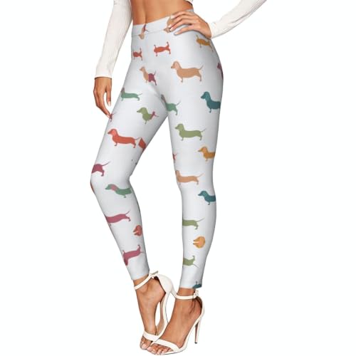 Leggings de compresión de mujer con estampado de perros salchicha para fitness