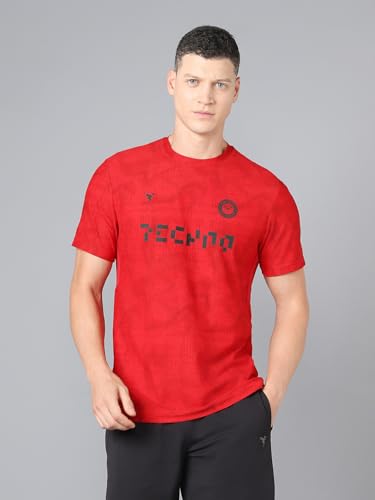 Image of TECHNOSPORT Men Cricket Fan T-Shirt IPL Printed Casual Sportswear Tee Typography Print Slim Fit Round Neck Short Sleeve Polyester Sports Tshirt for MenIPL MensJersey