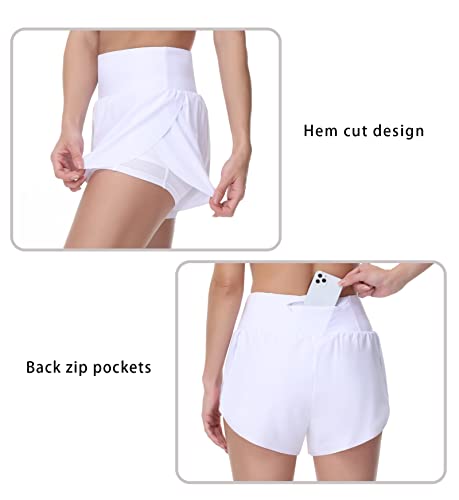 THE GYM PEOPLE Womens High Waisted Running Shorts Quick Dry Athletic Workout Shorts with Mesh Liner Zipper Pockets