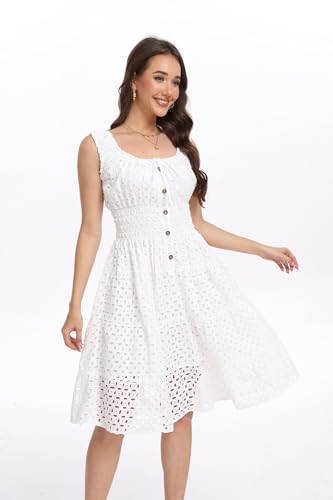 Women's 2025 Summer Short Dress Square Neck Hollow Out Lace Casual Beach Dresses3