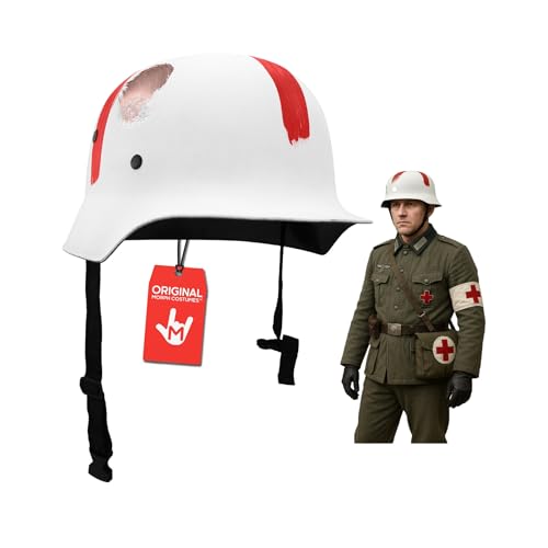 Nicky Bigs Novelties Morph German Medic Helmet Costume Prop Plastic Army Helmet with Red Cross for Cosplay Halloween Theater and Reenactment Unisex Adult Adjustable Size