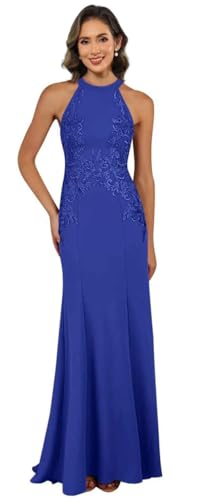 Image of KDTM Satin Lace Mother of The Bride Dresses Long Halter Sleeveless Formal Dresses for Women Wedding Guest