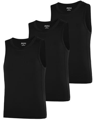 Boys Compression Tank Tops, 3 Pack Athletic Quick Dry Sleeveless Undershirts, Tagless Base Layer Shirt for Youth Kids
