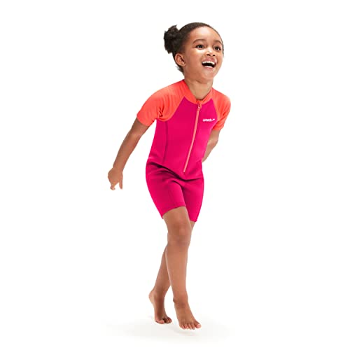 Speedo Infant Girl's Learn to Swim Neoprene Wetsuit| Swimming Lessons | Soft Touch | Neoprene, Cherry Pink/Coral, 6-9 Months