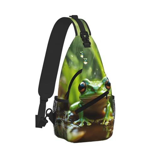 Frog And Rain Printing Cross Chest Bag Diagonally Sling Backpack Crossbody Shoulder Bags Sling Travel Hiking Daypack2