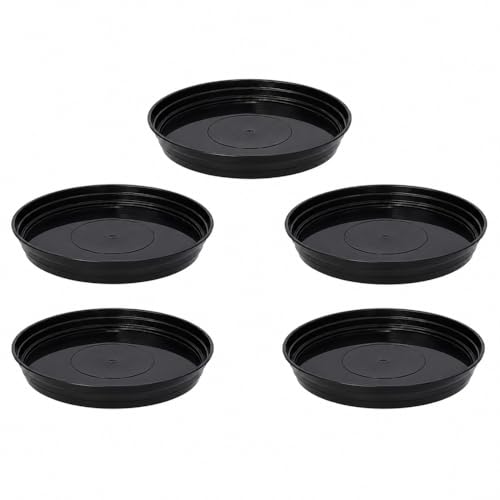 Urban Upvan 8 Inch Black Plant Pot Tray | Bottom Plates for Pots | Drip Tray for Indoor Outdoor Plants | Durable, Lightweight | (Pack of 5)