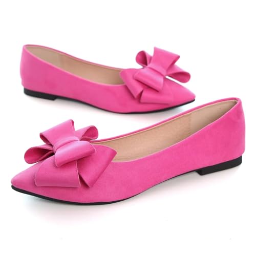 Image of SAILING LU Womens Bowknot Ballet Flats Pointy Toe Suede | Casual Flat Shoes, Dressy Wear to Work, Moccasins, Slip-Ons