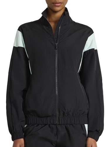 Reebok Women’s Woven Jacket, Standard Fit, Lightweight Nylon Woven Fabric, Black/Glitch Aqua, Small - image 1