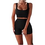 Women Sleeveless Seamless Ribbed Crop Tank High Waist Shorts Yoga Outfits Sets Two Piece Outfits Swe