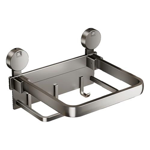 PMFACE Double Layer Folding Storage Rack Suction Cup Mounted Wall Mounted Folding Shelf Simple to Use for Bathroom & Kitchen Use