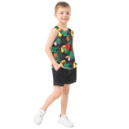 J JOYSAY Toucan Hibiscus Foliage Black Boys Tank Top Sleeveless Muscle Shirts Quick Dry Kids T-Shirts 3-15T4