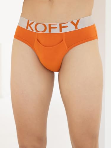 Image of KOFFY Men's Premium Cotton Lycra Brief with Minus Cutting Pouch| Silver Metallic Elastic| 4 Way Stretch| Wrinkle Free| Pack of 1