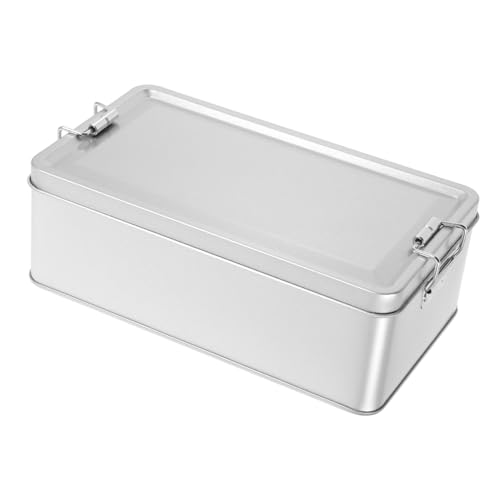 GALPADA Caja Metálica de Hojalata Rectangular Pequeña para Almacenamiento, Tapa Hermética, Tamaño 185x105x65 Mm, Color Plateado, Adecuado para Dulces, Chocolates y Uso en Bodas