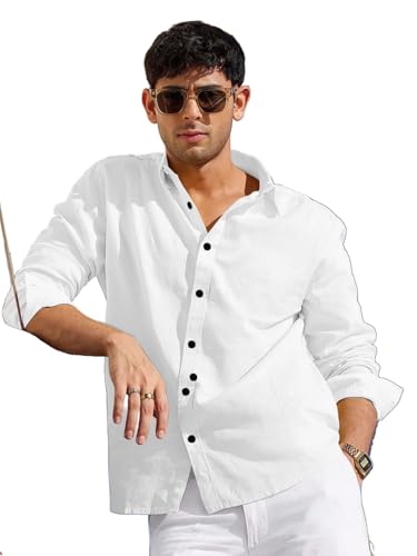 Image of Men's Linen Cotton Casual Shirt | Regular Fit Plain Shirt for Men | Long Sleeve Shirt for Casual & Formal Wear