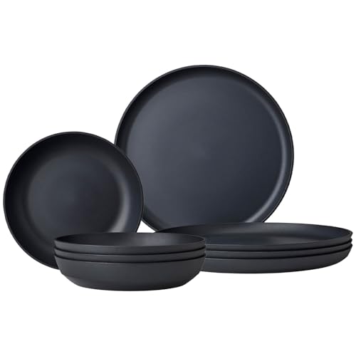 Mepal Tafel-Set 8-teilig Silueta Speiseteller (26 cm) und Suppenteller (21 cm) Outdoor-Geschirr für 4 Personen Spülmaschinen- und mikrowellenfest Kunststoffteller (PET) Nordic Black