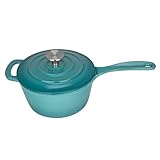 Zelancio 2.5 Quart Cast Iron Enamel Sauce Pan Pot Covered Sauce Pot (Aqua Blue)