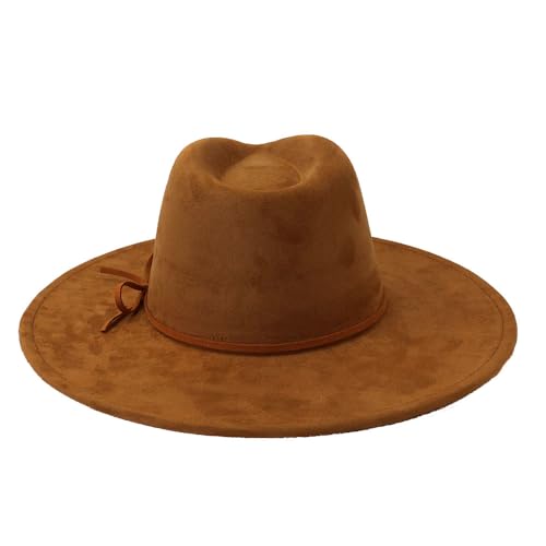Image of Fedora Hats for Women Man with Big Wide Brim Classic Suede Panama Hat Western Outdoor hat