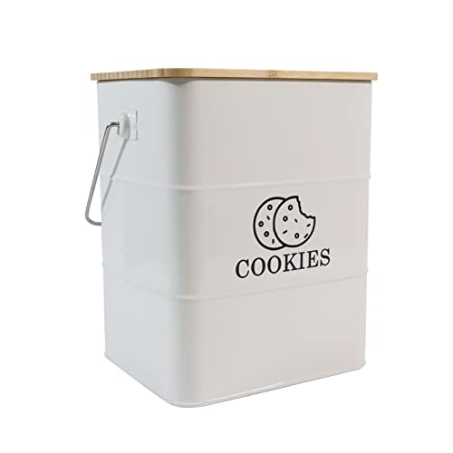 Gdfjiy Cookie Jars, White Cookie Storage Container, Metal Biscuit Tin Snack Jar with Lids Airtight & Handle, Cookies Tin Box, Food Storage Canisters for Candies, Cookies, Biscuits and Snacks