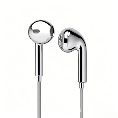 Image of MFi Certified Type C Wired Earphones | Compatible with All Android and iPhone Series Noise Isolatin, Built-in Mic and Remote | Silver Chrome Electoplated Wired Headphones Earbuds (USB Type C)