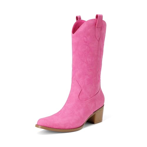 Image of DREAM PAIRS Cowboy Boots for Women Cowgirl Western Boots Fashion Embroidery Stitched Chunky Heel Mid Calf Boots