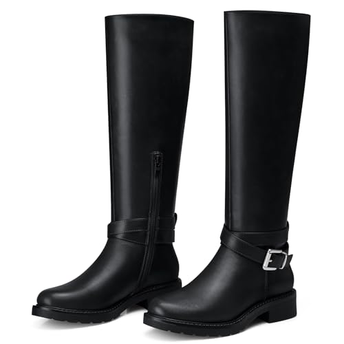 Women Knee High Boots: 1.6 Inch Low Heel Riding Boot, 2025 Fall Winter Trendy Comfortable Leather Boot for Daywear, School, Outdoor, for Office Ladies, Students2