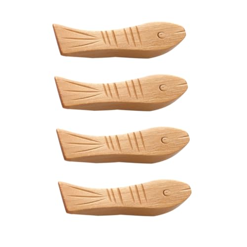 TOBBOMEY 4個 日式和風木製箸置き かわいい小魚デザイン 箸ホルダー 木製ラック 家用 レストラン ホテル対応 実用的で清掃簡単