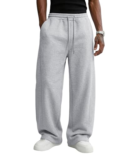 Image of Wangdo Men's Baggy Sweatpants Wide Leg Lounge Cotton Jogging Pants Casual Elastic Waist Joggers with Pockets