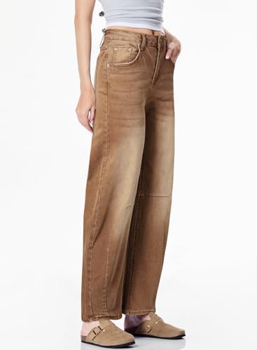 Sidefeel Women's Barrel Jeans Wide Leg Vintage Mid Rise Y2k Baggy Boyfriend Ankle Denim Pants