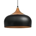 tomons Pendant Light Modern Lantern Lighting with LED Bulb, Wood Pattern Dome Minimalist Industrial Ceiling Hanging Lamp for Kitchen Island, Barn, Dining Room, Living Room, Bedroom - Black