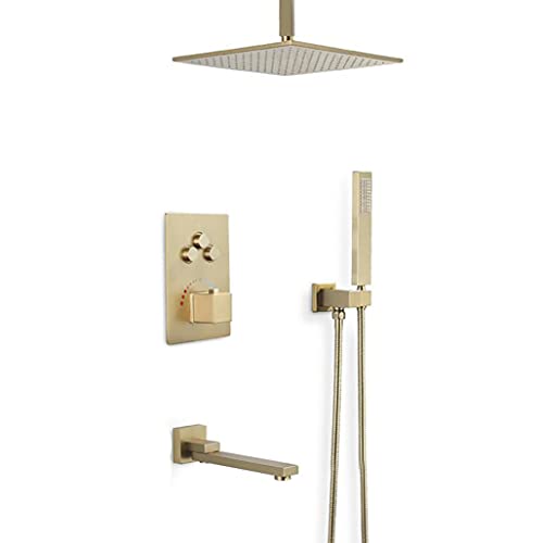 Ensemble de douche en or brossé encastrable avec pommeau carré