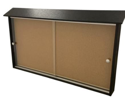 BuyBocceBalls Listing - Tennis, Bocce, Golf Court Accessories - Messaging Boards - Outpost Message Center with Acrylic Doors - Model 150 - Black - Post Attached, Header Sign, Sliding Door Lock