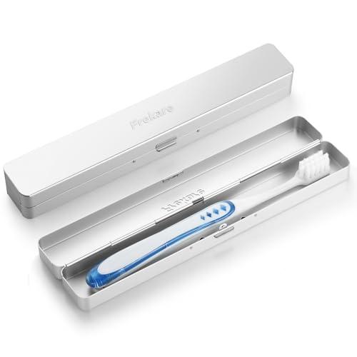 Frekare Toothbrush Travel Case Aluminum Manual Tooth Brush Holder for Traveling Portable Toothbrush Container for Bathroom Camping Business Trip School (Silver)