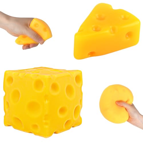 Cheese Toy Stress Ball, Anti-Stress Ball, Realistic Cheese Shape, Cheese Squishy Cheese Squeeze Toy, Safe and Non-Toxic, Anti-Stress Toy, Realistic Cheese Holes for Adults and Children