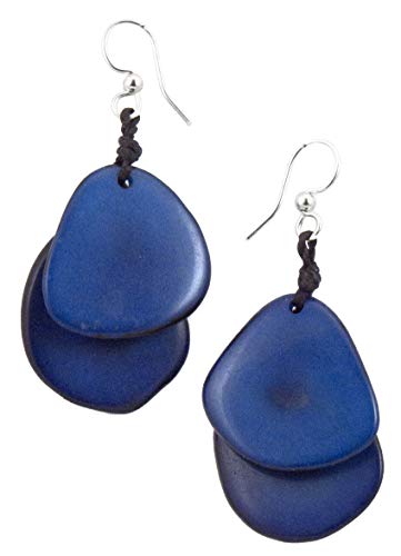 Organic Tagua Fiesta Dangle Drop Earrings Dark Blue