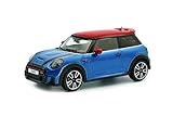 Solido Mini Cooper (2023)   Voiture compacte à Trois Portes, Toit Rouge, détails Sportifs, Voiture Miniature Diecast, Island Blue métallisé, 1:43