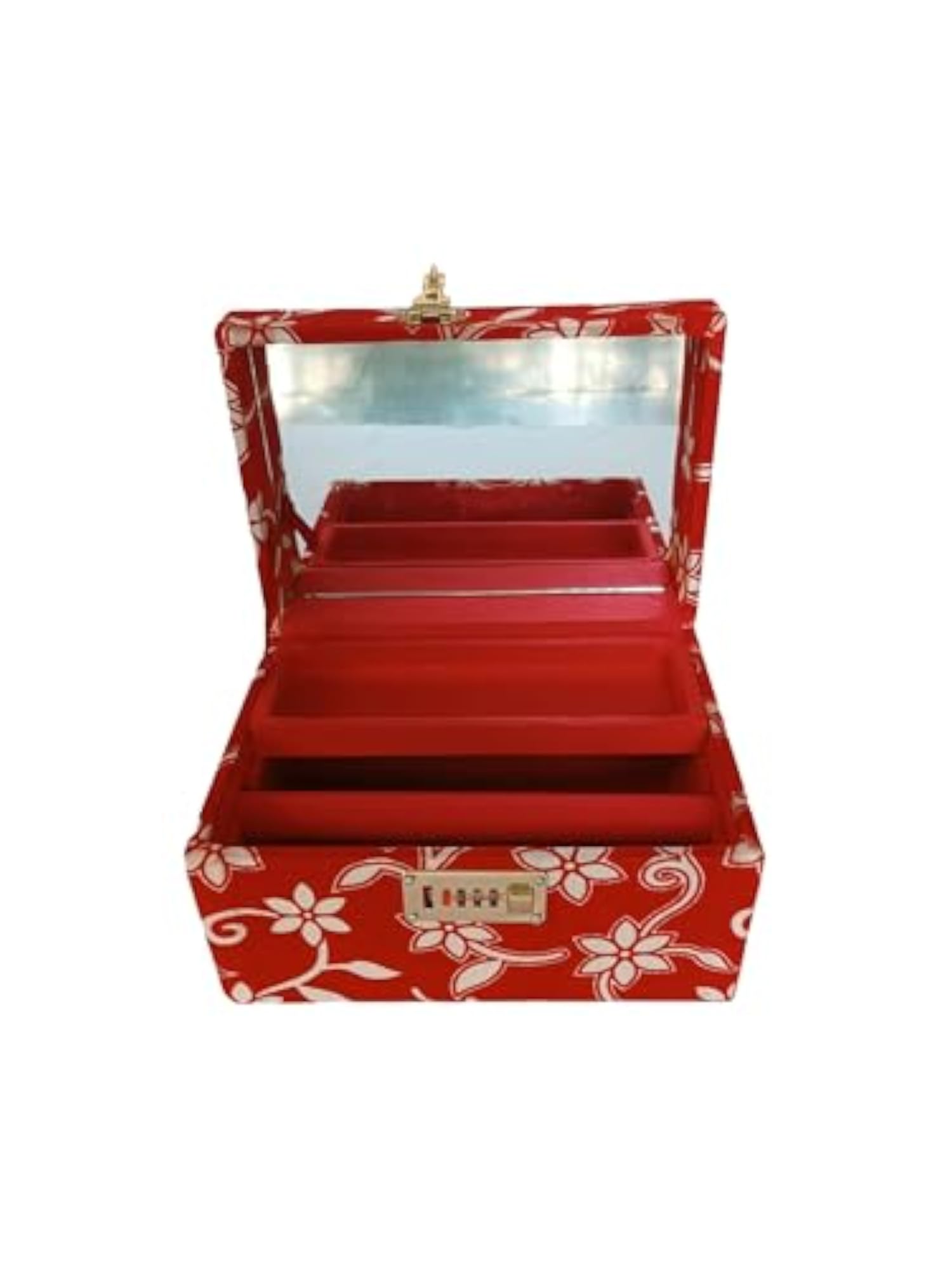 Wooden Makeup Box with Lock and Mirror, Elegant Storage
