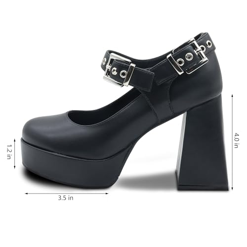 Women's Closed Toe Chunky Platform Block Heels Ankle Strap Goth Mary Janes Shoes2