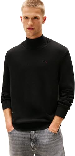 Tommy Jeans Men's Slim Mock Neck Jumper, Black (Black), XS