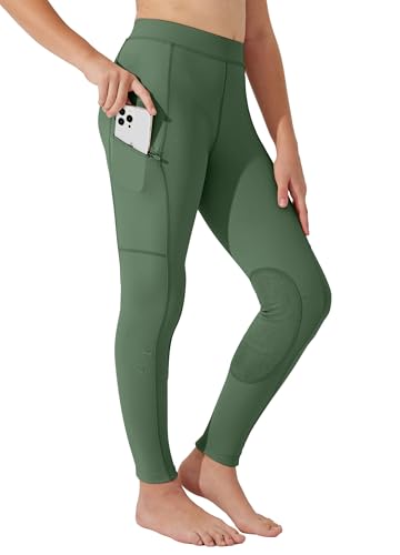 Image of Willit Girls Horse Riding Pants Tights Kids Equestrian Breeches Knee-Patch Youth Schooling Tights Zipper Pockets