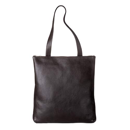 DUDU Shopping Damen Schultertasche aus echtem Leder Gross und geräumig mit Reissverschluss Dunkelbraun