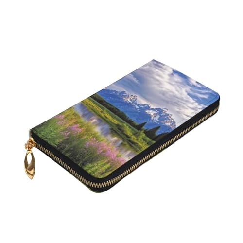 grand teton national park Wallet for Men Women Long Purse Leather Clutch Large Business Handbag Travel Phone Holder Credit Card Holder Money Case with Zipper Leather Wallets Gift3
