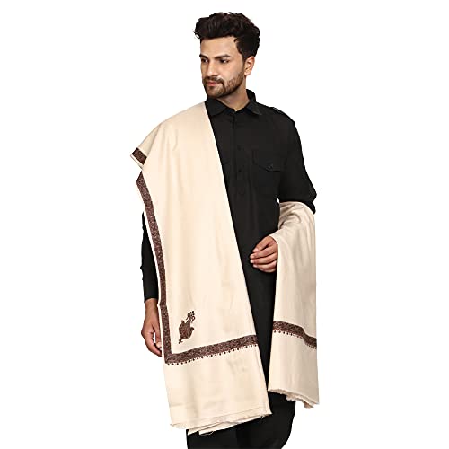 Image of SWI WITH LABEL Men's Embroidered Fine Acrylic Shawl | Men's Shawl Inspired by intricate traditional Kashmiri embroidery work | Felicitation Shawl to honor chief guests