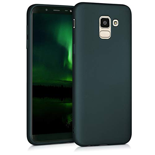 kwmobile Custodia Compatibile con Samsung Galaxy J6 Cover - Back Case Morbida - Protezione in Silicone TPU Effetto Metallizzato petrolio metallizzato