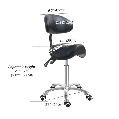 Image of Antlu Saddle Stool Chair with Back Support, Ergonomic Esthetician Stool Chair for Salon Tattoo Spa Medical Dentist Clinic (with Backrest, Black)