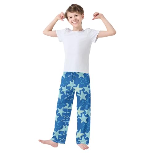 Boys' Pants Artistic Blue Stars Doodle Blue Long Bottoms Jogger Pants Elastic Waist Trousers with Pockets S-XL2
