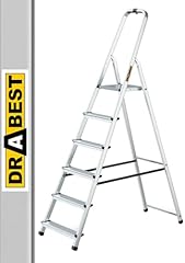 Drabest Scala Domestica in Alluminio a 6 Gradini Portata 125kg - Scaletta con Guida di Sicurezza e Piattaforma per Scale da Lavoro - Scale Multiuso - Scaletta a 6 Gradini - 48x191x12cm