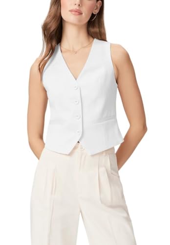 Women's Solid Vest Sleeveless Button Front V Neck Waistcoat Crop Top