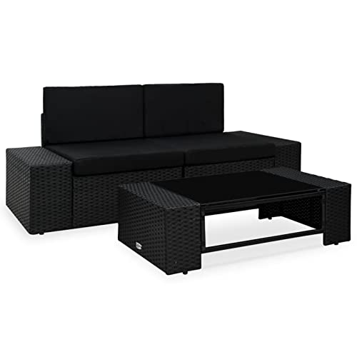 Homgoday Set Divani da Giardino 3 pz in Polyrattan Nero,
