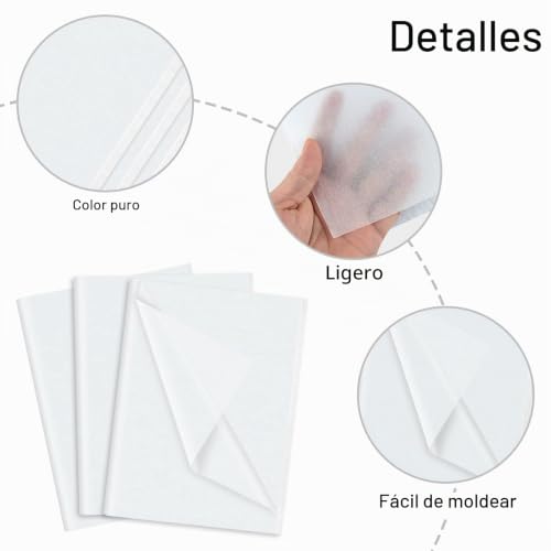 Miniatura 6 de Neburora Papel De Seda Blanco Para Bolsas De Regalo 60 Hojas 50 X 35 Cm Papel De Embalaje Blanco Para Envolver Regalos Relleno Flor Arte Artesanía Diy Cumpleaños Boda Decoración Blanco