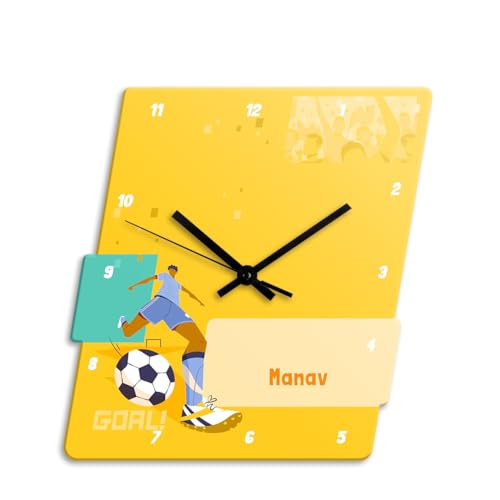Image of Zooboo Personalized Analog Wall Clock, Custom Name Acrylic Silent Quartz Movement Wall Clock with Sleek Modern Design, Ideal for Birthdays (Design - Football Goals Boy), 30x30 cm, Multicolor